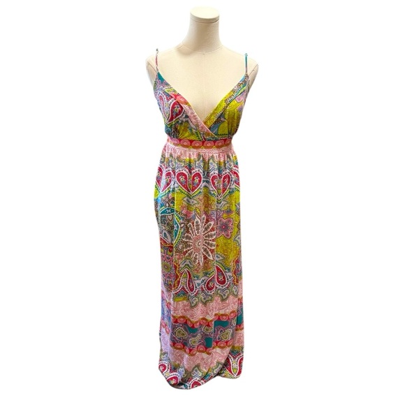 Vintage Malibu Gypsy Babydoll Tie Back Multicolored Sleeveless Maxi Dress Small - Picture 1 of 10